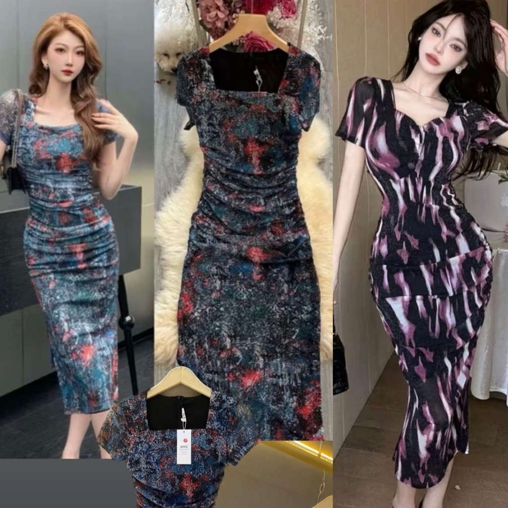 DRESS TILLE SLIM BODYCON IMPORT / DRESS BUNGA BUNGA GLITER BKK