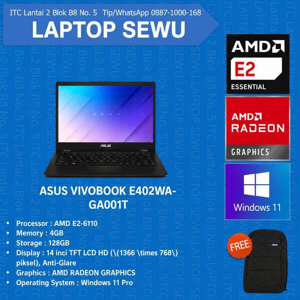 Asus Vivobook e402wa-gaooit Amd e2-6110 Ram 4 gb Ssd 128 gb