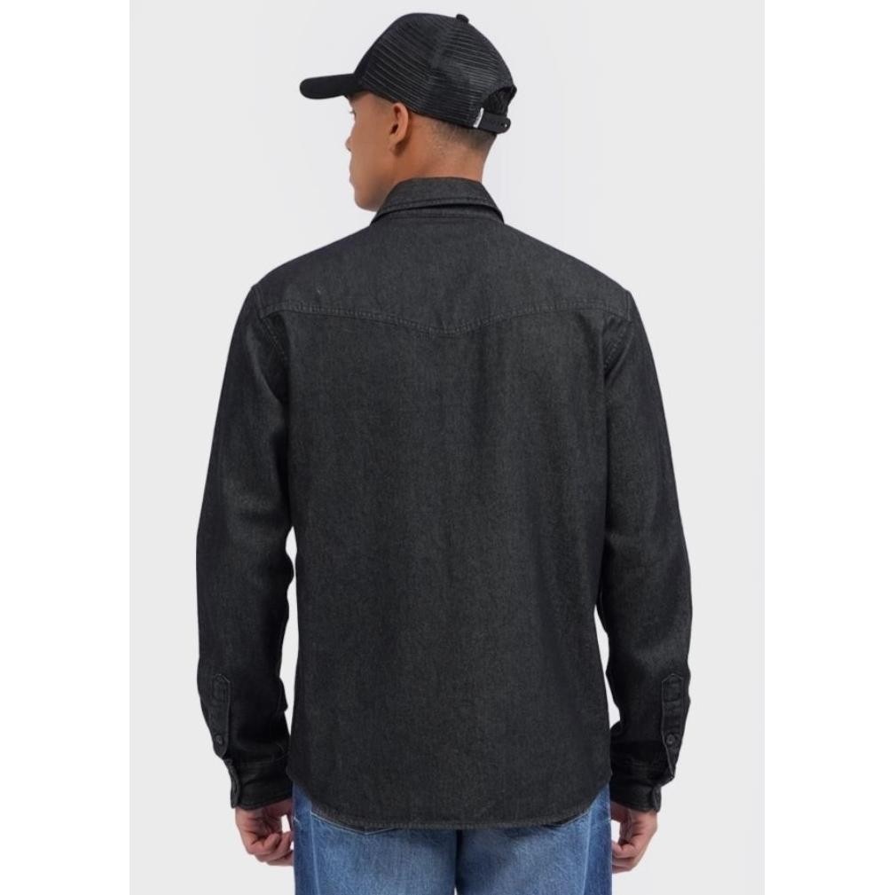 Diskon Wrangler Kemeja Denim Pria Lengan Panjang Black Wash Original - Kemeja Jeans Hitam Cowok West