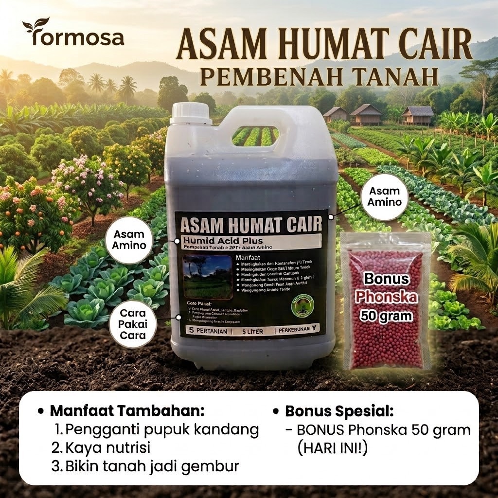 Asam Humat Cair plus ZPT Kemasan 5 Liter. Pupuk Cair Asam Humat Plus ZPT