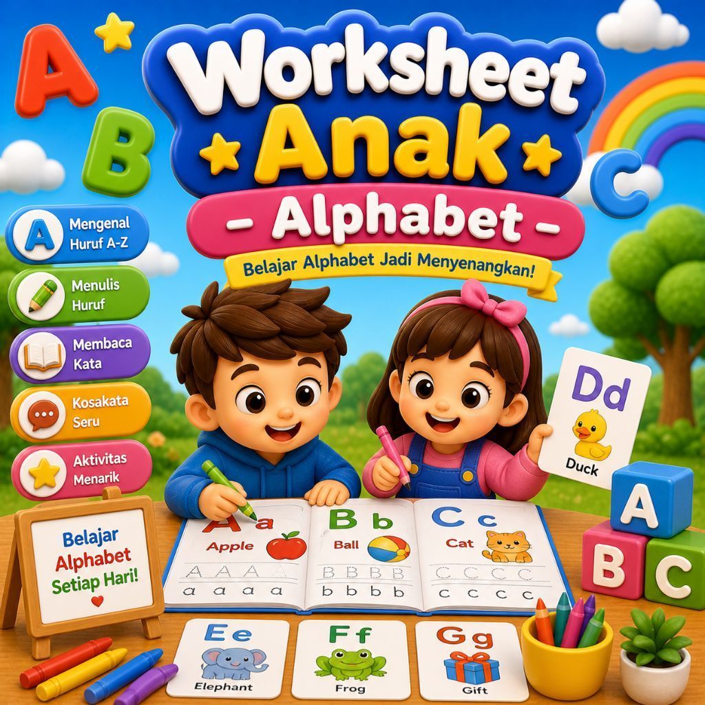 Worksheet anak printable pdf baca,tulis,mewarnai,coding