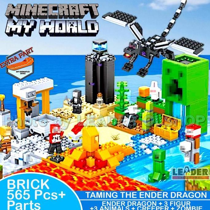 ( FREE KERTAS KADO ) BRICK MINECRAFT MY WORLD TAMING THE ENDER DRAGON SET LENGKAP PARTS 565 Pcs 3 FI