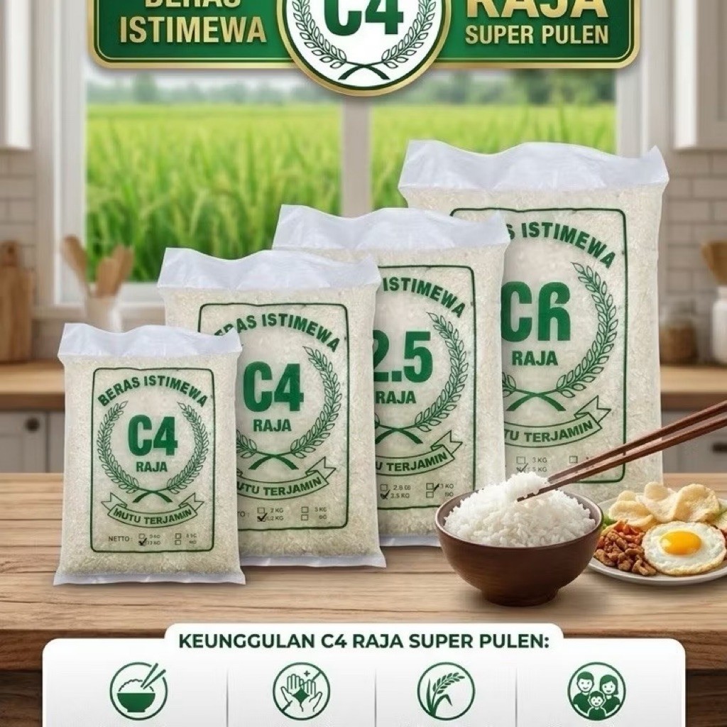 Beras C4 Raja Super Pulen Beras Istimewa Mutu Terjamin