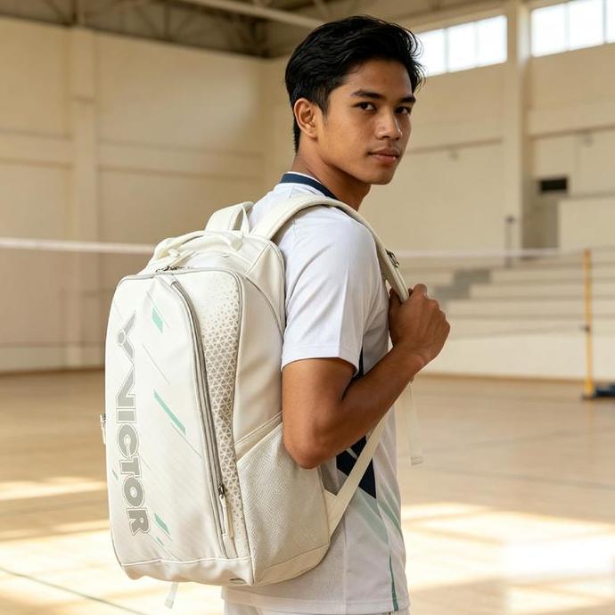 Tas Ransel Bulutangkis VICTOR BR7009A Putih Original Tas Raket Badminton Muat 2-3 Raket Ada Komparte