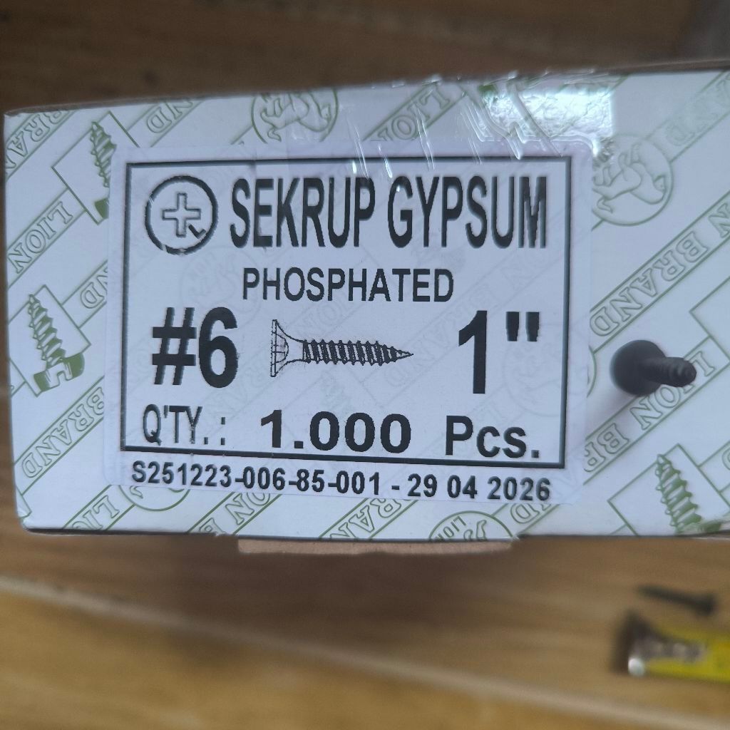 Sekrup Gypsum Lion 6 x 1 Isi 1000 Pcs / Sekrup Gypsum Hitam Lion