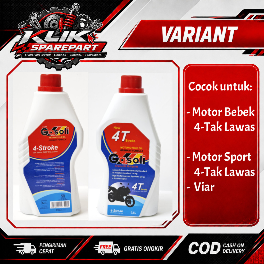 GASOLI OLI MESIN 0.8L 4T SAE 20W50 | MATIC SAE 10W30 - HEMAT BAHAN BAKAR TAHAN SUHU TINGGI