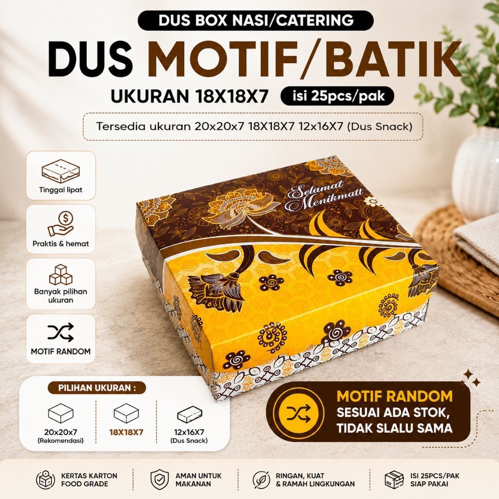 Dus motif tinggal lipat. ukuran 20x20 18x18 Dus Snack 12x16