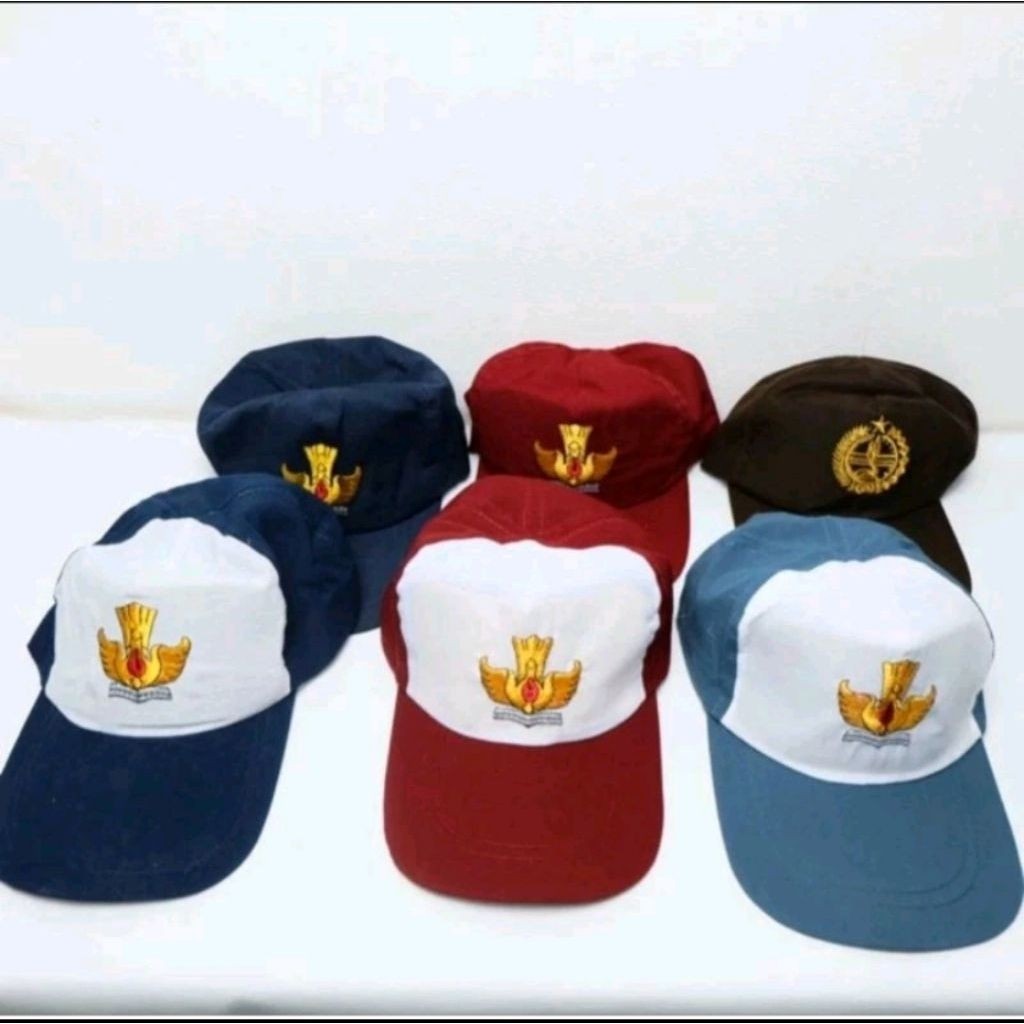 TOPI SEKOLAH LOGO BORDIR BELAKANG PAKAI PEREKAT SD/NEGERI SMP SMA PRAMUKA