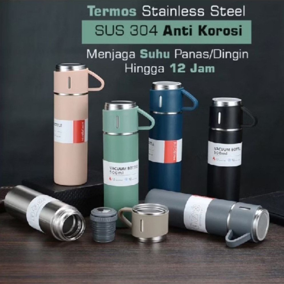 Termos Vacuum Flask Set 500ml - Desain Elegan, Warna Acak, Souvenir Premium