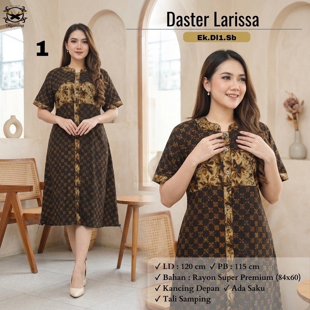 RUMINA BATIK (LD 120 PB 115) Daster LARISSA Lengan Pendek Batik cap halus Bahan Santung Adem By Rumi