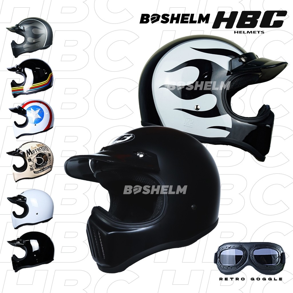 BOSHELM Helm Cakil HBC HITAM DOFF Helm Retro Full Face SNI