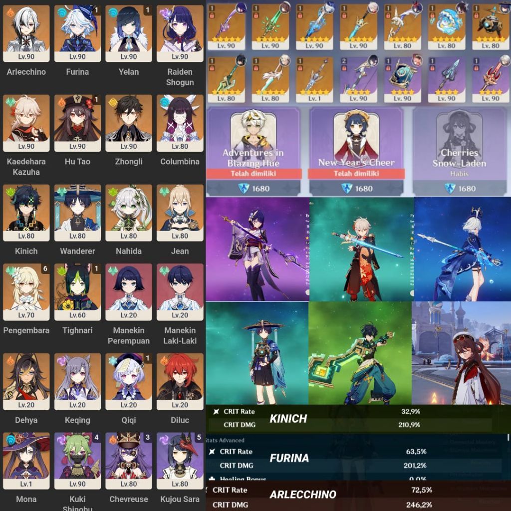 AKUN GENSHIN IMPACT FURINA C1 YELAN C1 HUTAO C1