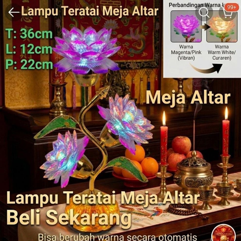 Lampu Altar Teratai / Lampu Sembahyang Altar Buddha / Lampu Teratai Lienhua Liamkeng / Lampu Lagu Se