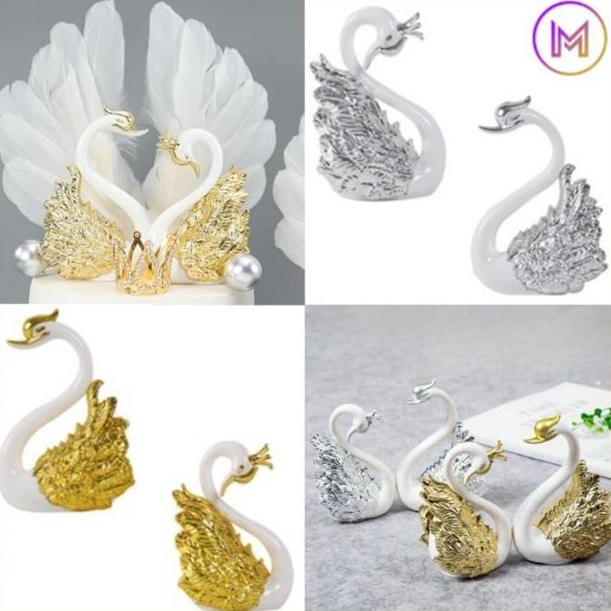 Sepasang Angsa Swan Pajangan Flaminggo/Hari Valentine Emas Dan Perak Mahkota Angsa Cinta /silver Hia
