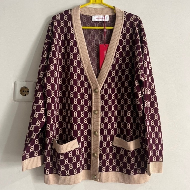 Cardigan Monogram Buttonscarves X Benang Jarum (Dark Plum) Size S