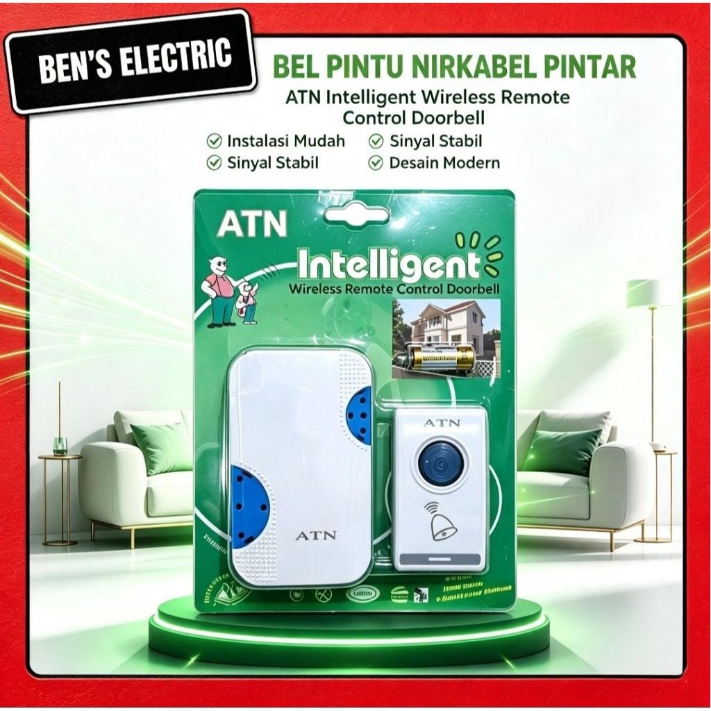 ATN Bell Wireless Colok Listrik Desain Modern Tahan Lama Baterai A23 12V BR-7202