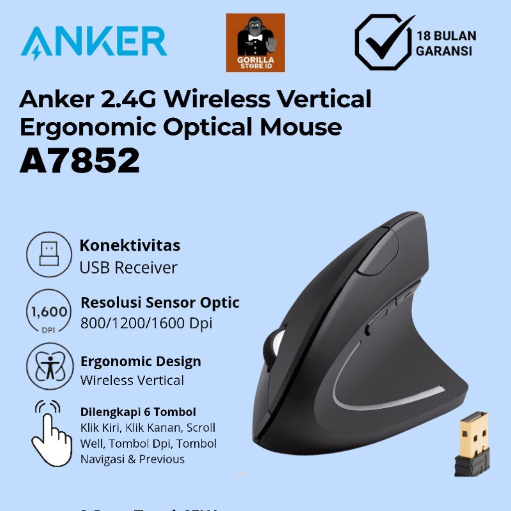 Anker Wireless Vertical Argonomic Mouse - A7852