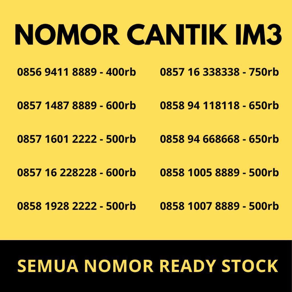 Kartu Perdana Indosat Cantik - Nomor Cantik  Indosat 1111 / 2222 / 5555  / 6666 / 7777 /  8888 / 999