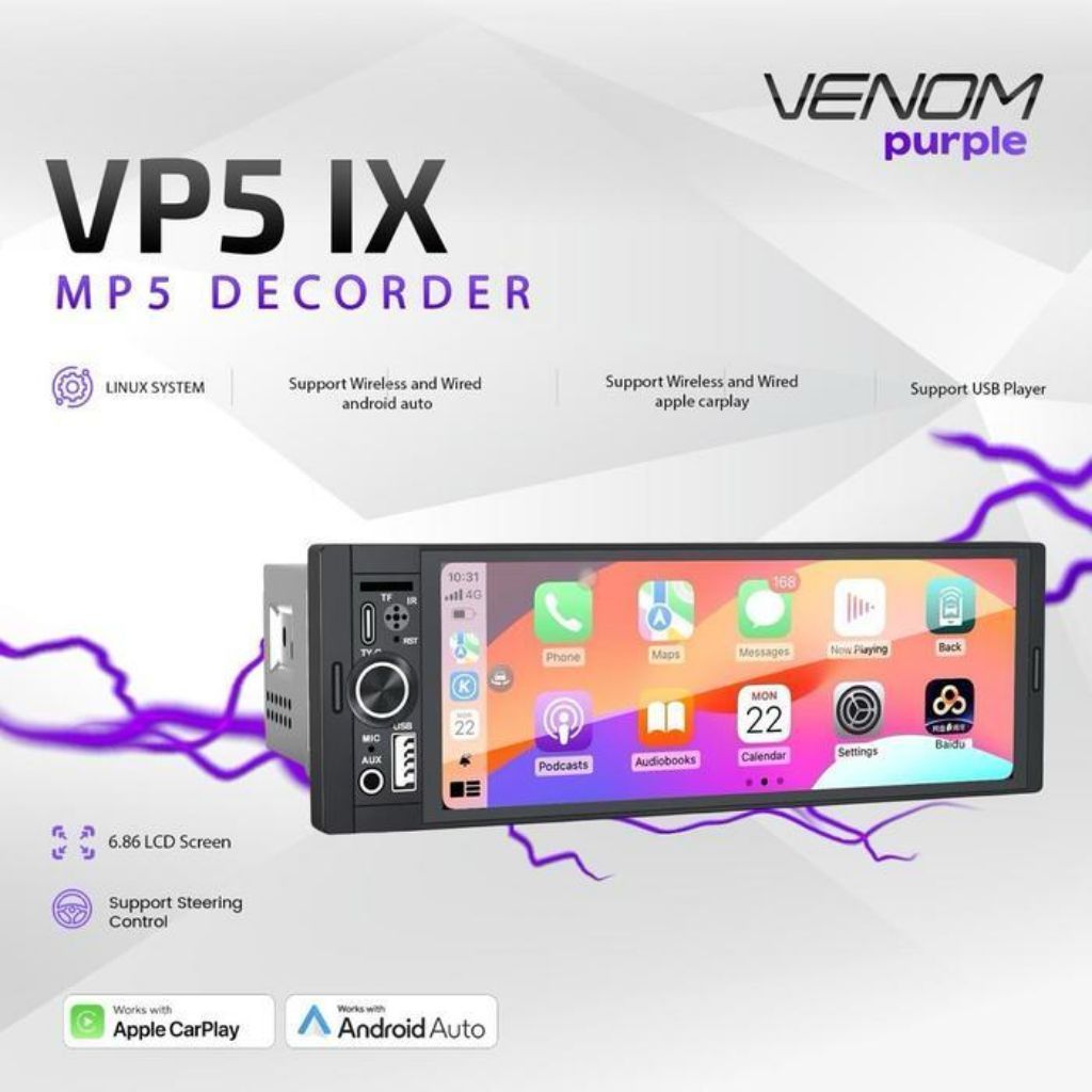 Venom VP5 IX MP5 DECORDER Headunit Single Din untuk Mobil