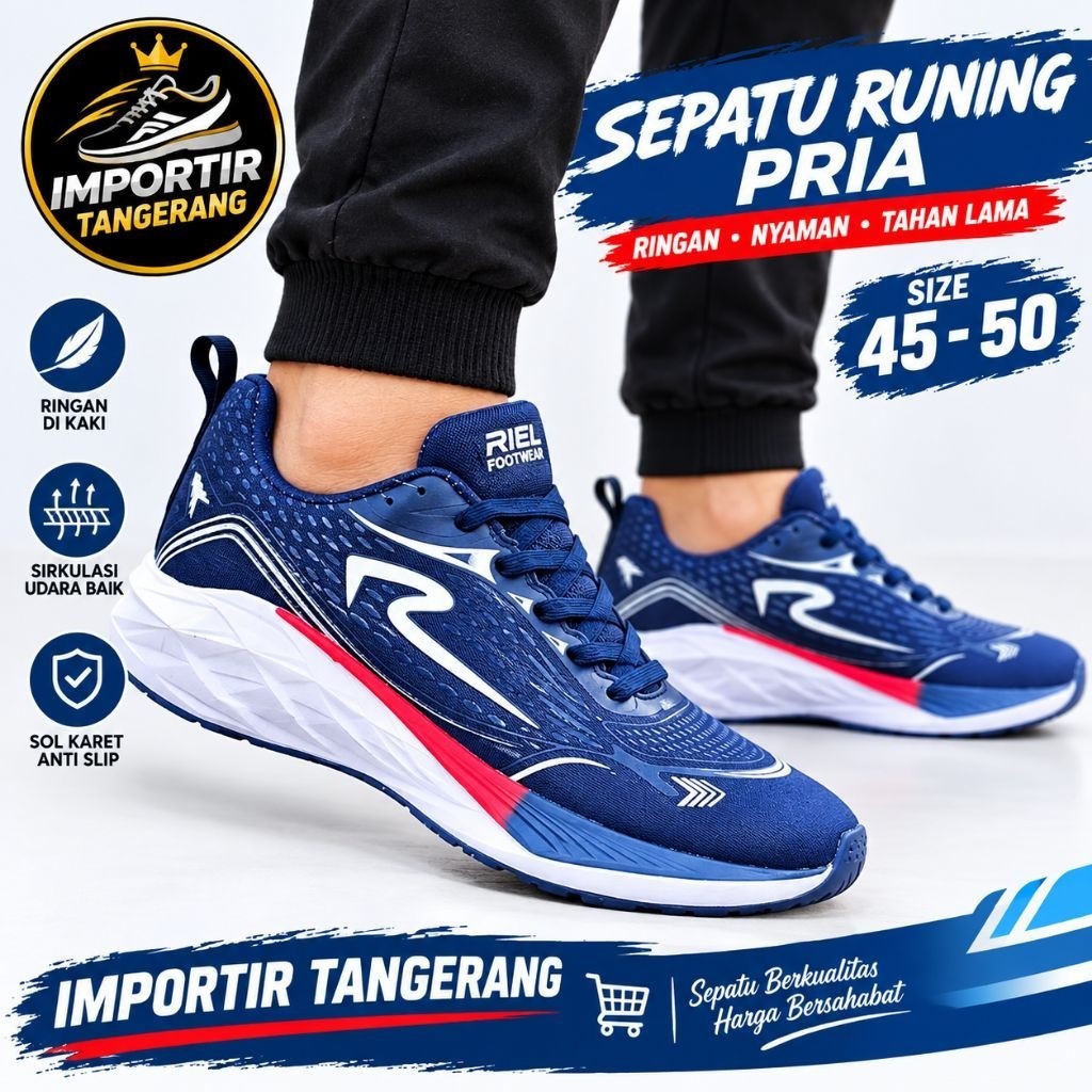 Sepatu Pria Jumbo Biru Navy Ukuran Besar Big Size 50 49 48 47 46 45