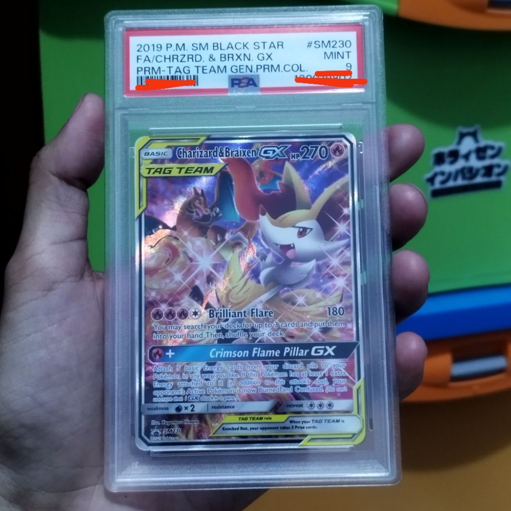 Kartu Pokemon Charizard Braixen Tag Team SM230 PSA9