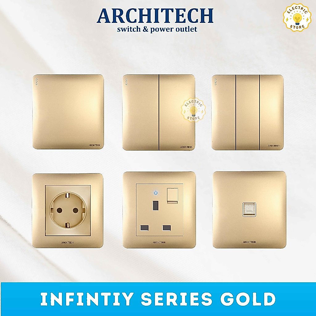 Architech Stopkontak Saklar 1,2,3 Gang Infinity Series Gold / Saklar Stopkontak Architech Infinity S