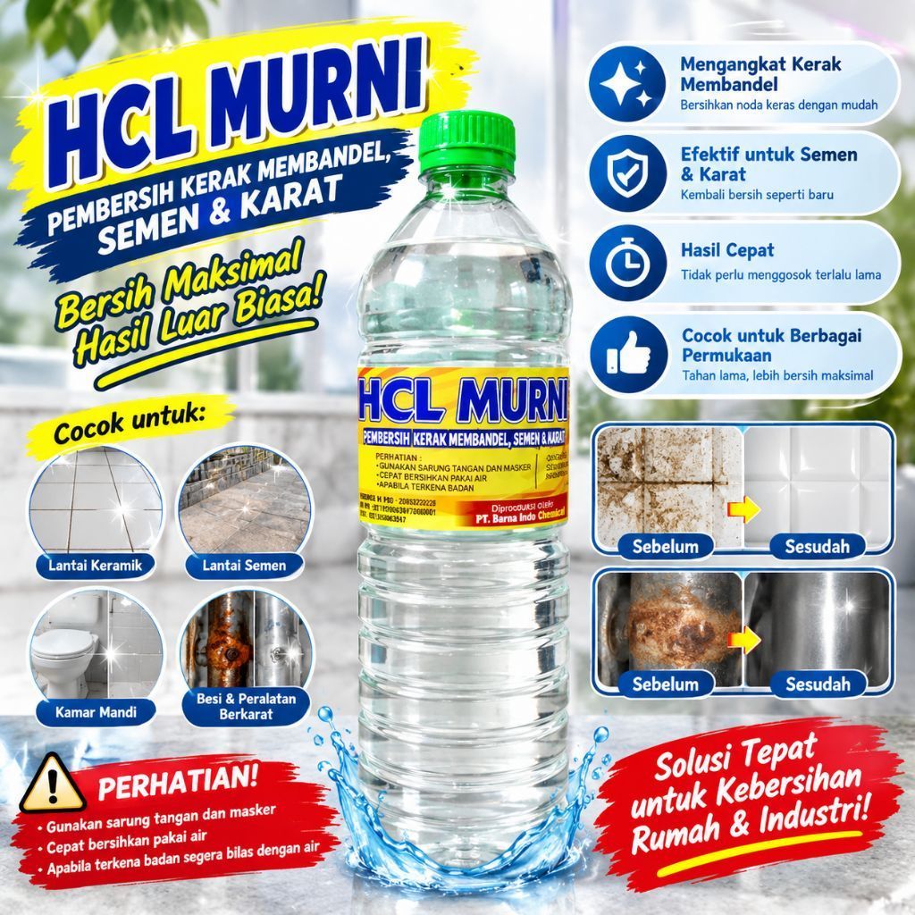 HCL Murni Pembersih Kerak Membandel Semen & Karat untuk Lantai Keramik Semen Kamar Mandi
