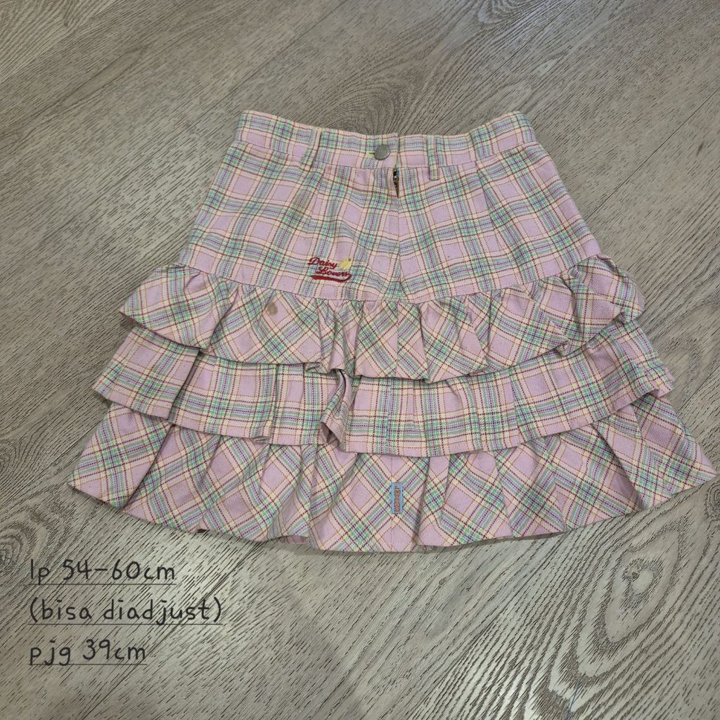 [size 9-11T] Preloved rok anak daisy lovers ruffle pink kotak kotak