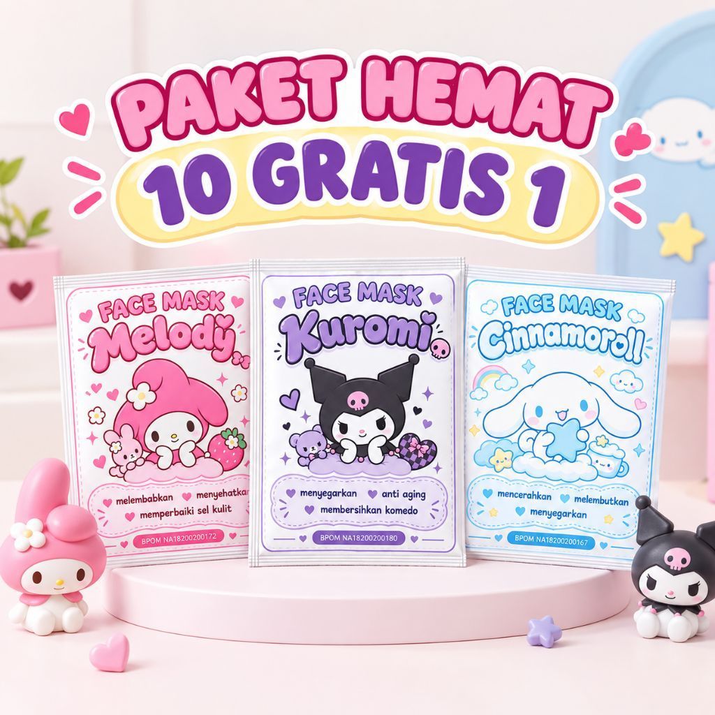 Paket 10pcs Masker Wajah Sanri0 Series Masker Bubuk Bisa untuk Anak dan Dewasa