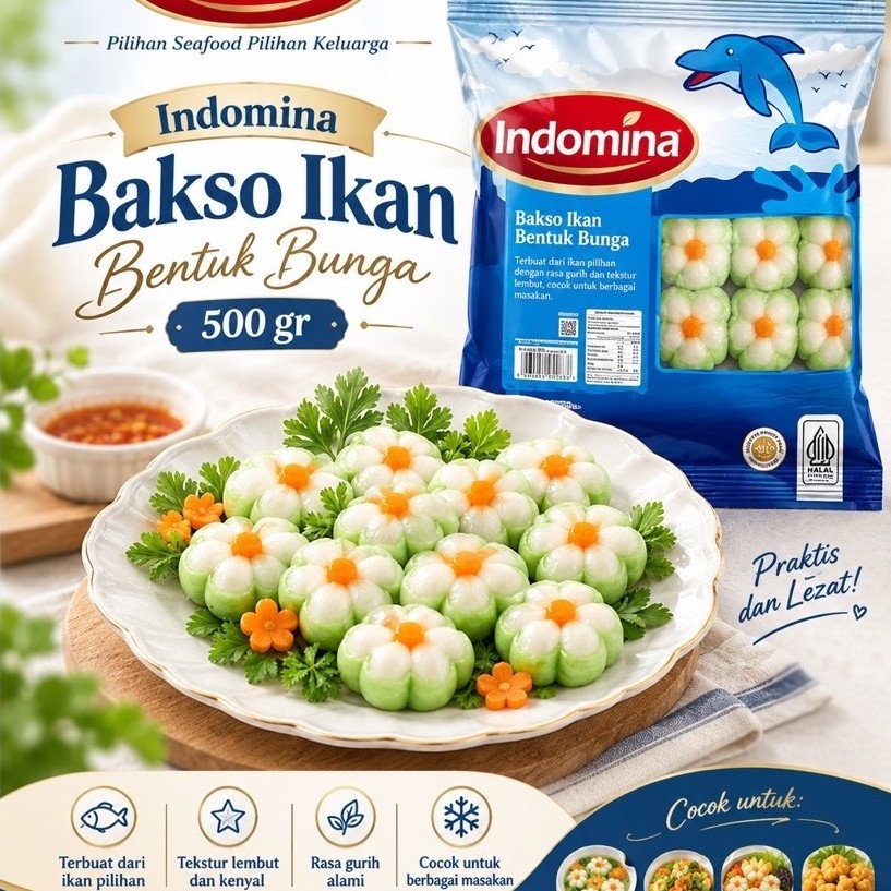 indomina bakso ikan 500gr / indomina kamaboko flower