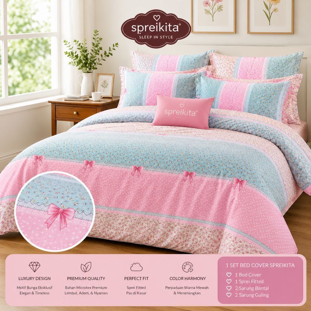 SPREI MOTIF BUNGA KECIL PINK