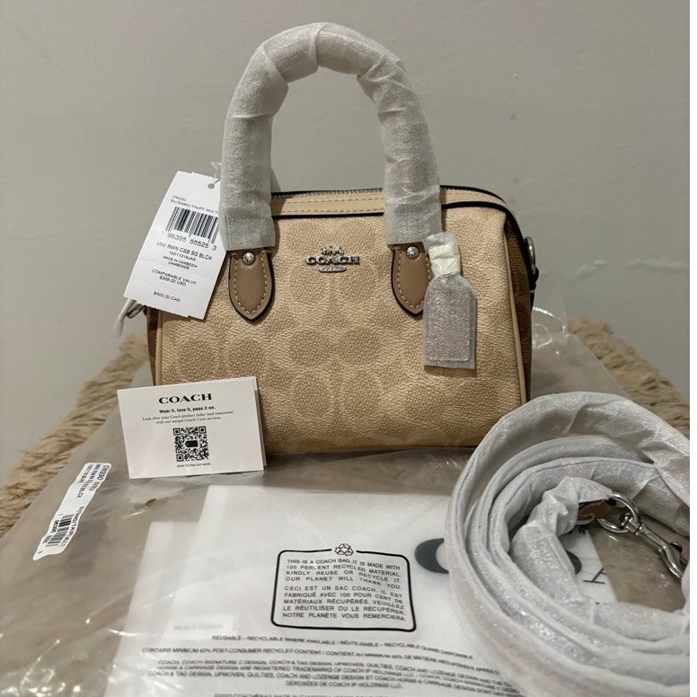 Coach Mini Rowan Sand Taupe Signature Tas Kulit Baru