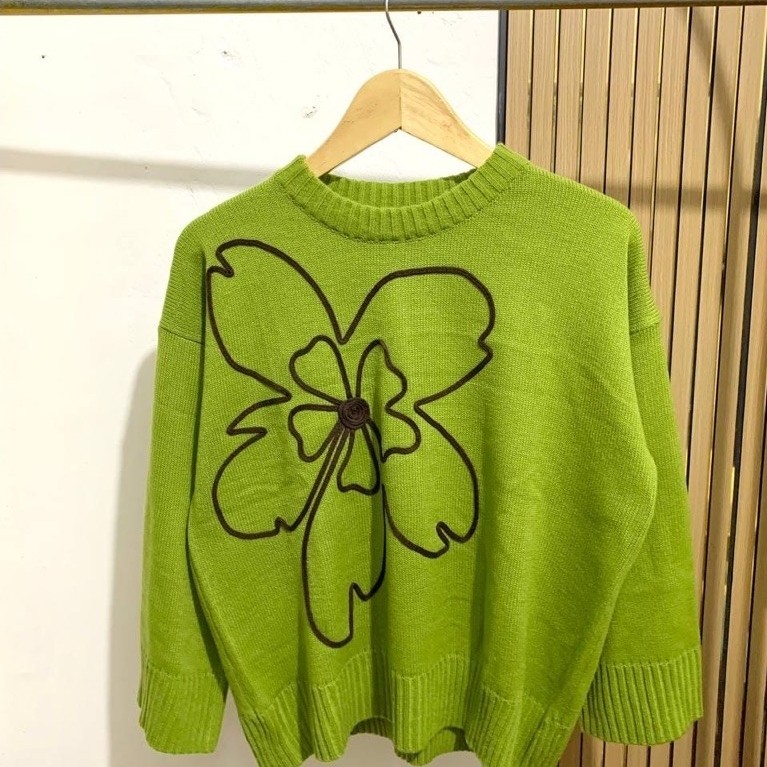 Sweater Rajut Oversize Unisex Motif bunga Premium