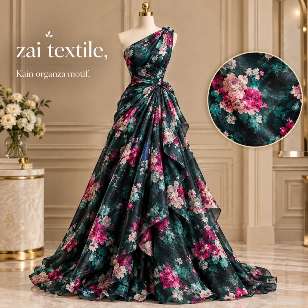 kain organza motif bunga