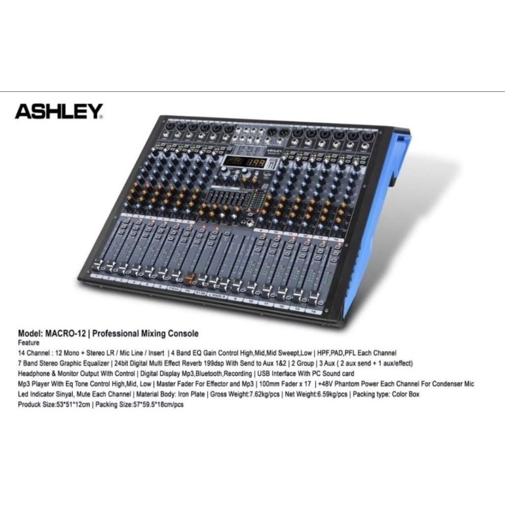 MIXER ASHLEY 12 CHANNEL EFEK ALESIS ASHLEY MACRO12 MACRO-12 MACRO 12 ORIGINAL BERGARANSI RESMI ASHLE