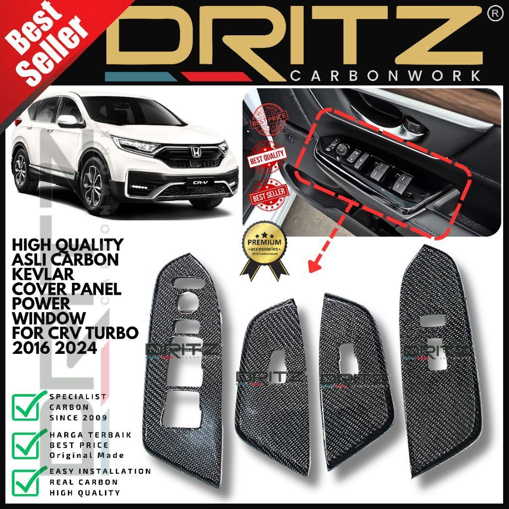 High Quality Asli Carbon Kevlar Cover Panel Power Window HONDA CRV Turbo 2016 2023 Interior Aksesori