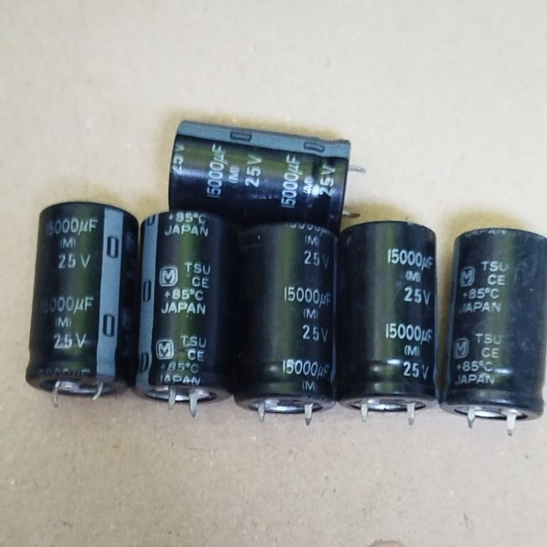 6 pcs elco 15000 uf 25V dua kaki paku merk TSU Japan baru stok lama