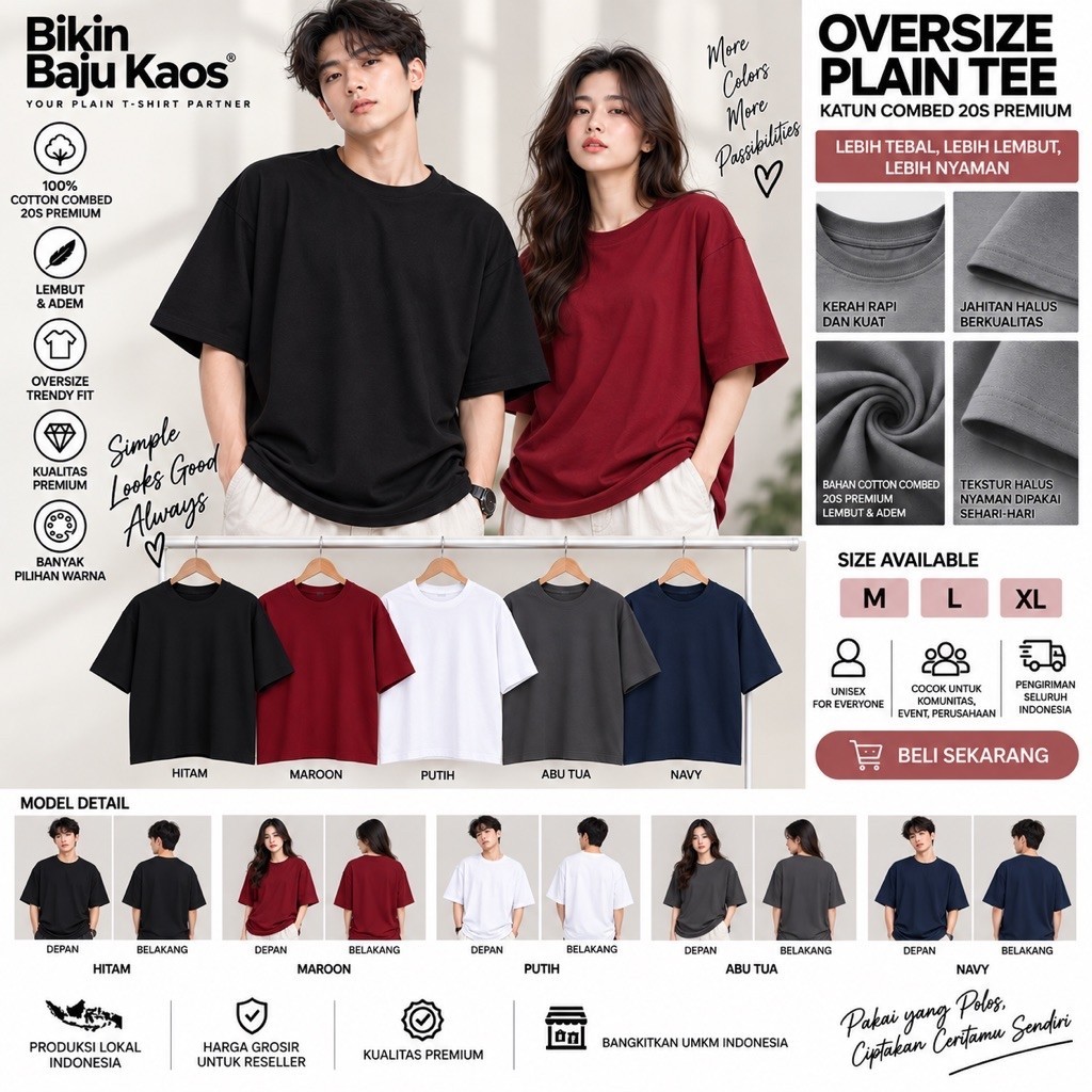 KAOS OVERSIZE COTTON COMBED 20s 100%