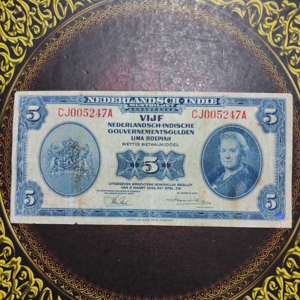 Uang NICA 5 Gulden 1943 vf repair