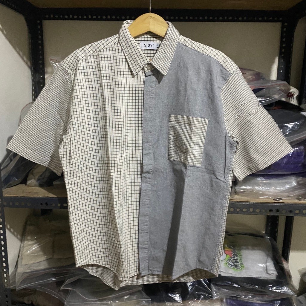 S.SY Savant Syndrome Kr Grid S/S Shirt Putih to Krem Size L 71x57 Oversized