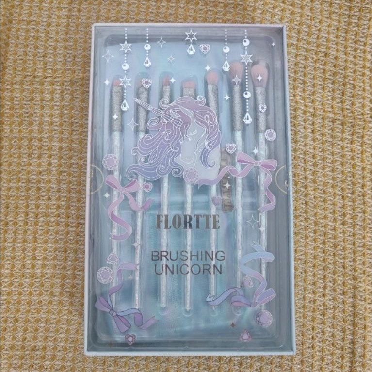 FLORTTE Brushing Unicorn Makeup Brush Set Kuas Eyeshadow Powder Blush On Eyeliner With Makeup Pouch 