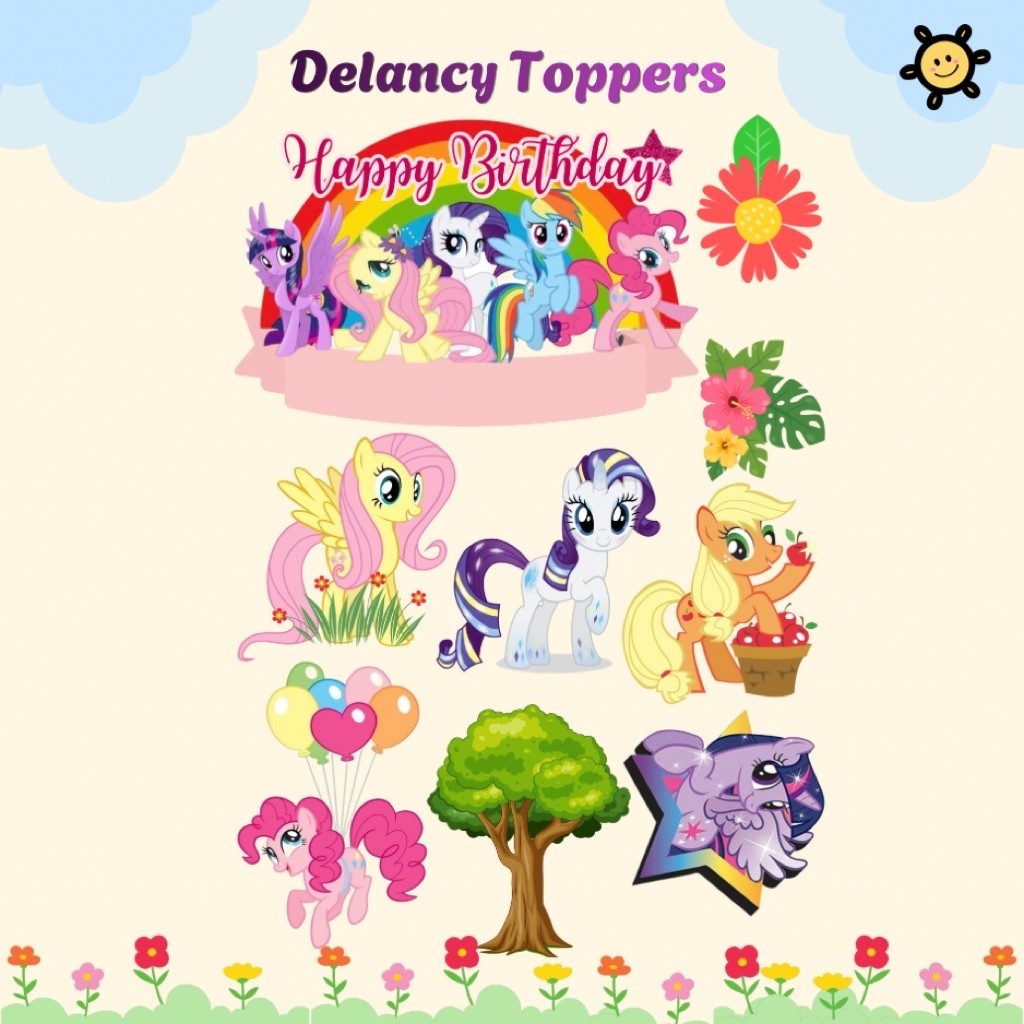 Topper Little Pony Custom Nama | Hiasan Kue Ulang Tahun | Hiasan Tumpengan / Tower Snack | Topper Ca