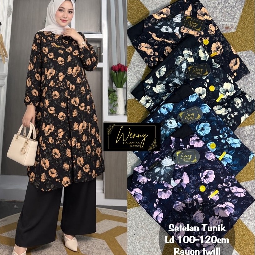 setelan long tunik Ld 120 bahan rayon twill jumbo terbaru setcel rasya kekinian 2024