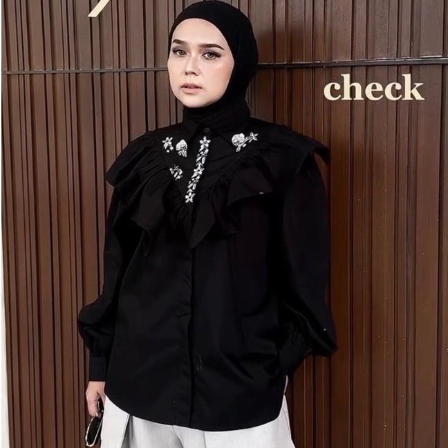 READY NEW Jenna and Kaia - Bria Top - Kemeja Wanita (BLACK - SIZE S)