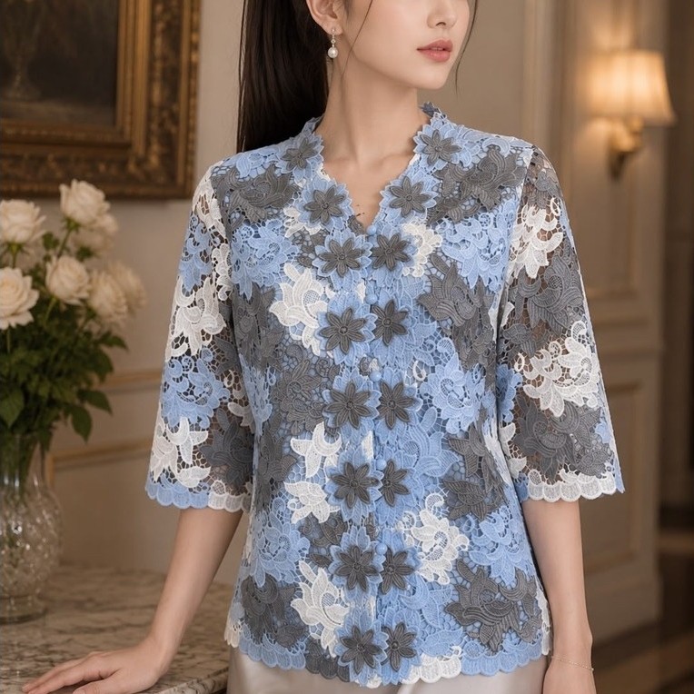 ATASAN KEBAYA KANCING DEPAN BRUKAT CZ