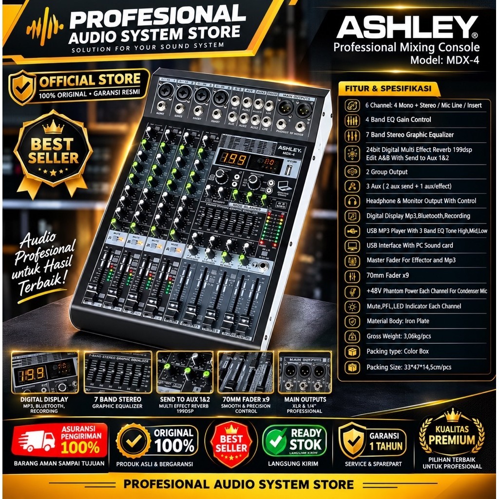 MIXER ASHLEY 4 CHANNEL EFEK ALESIS ASHLEY MDX4 MDX 4 MDX-4 ORIGINAL BERGARANSI RESMI ASHLEY