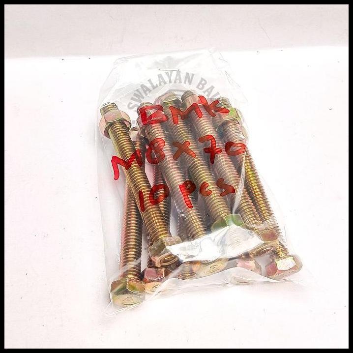 TERBARU 10PCS BAUT MUR KUNING M8X70 KUNCI 12 PANJANG 7CM (BMK) / BAUT MUR KUNCI 12 PANJANG 7CM 10PCS