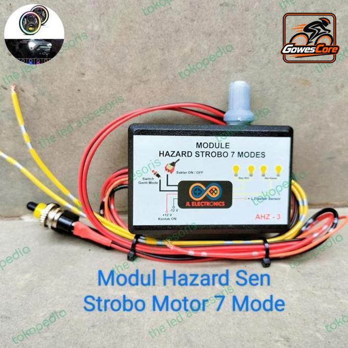 MODUL FLASHER KONVOI HAZARD 7MODE STROBO OTOMATIS SEIN MOTOR UNIVERSAL