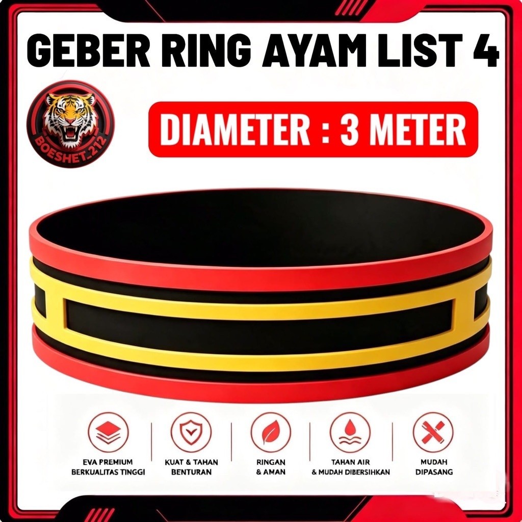 Boeshet.212 Geber Ring Ayam List 4  merah kuning Diameter 3 Meter EVA Premium Tahan Air Mudah Dipasa