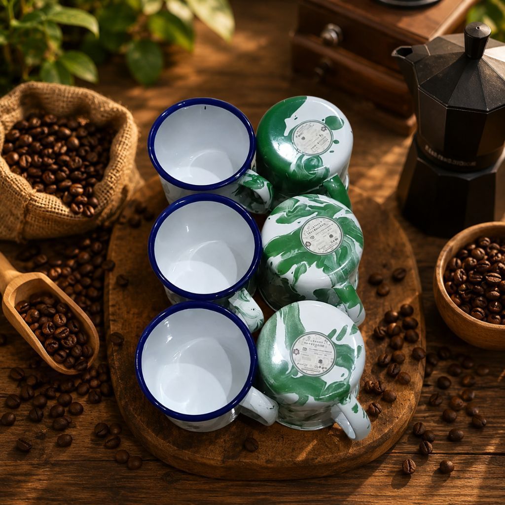 Cangkir Lurik Enamel Unik 6pcs Nostalgia Kopi